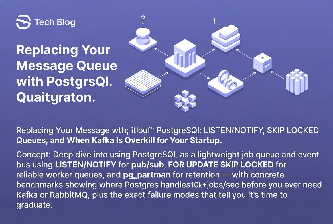 Replacing Your Message Queue with PostgreSQL: LISTEN/NOTIFY, SKIP LOCKED Queues, and When Kafka Is Overkill for Your Startup